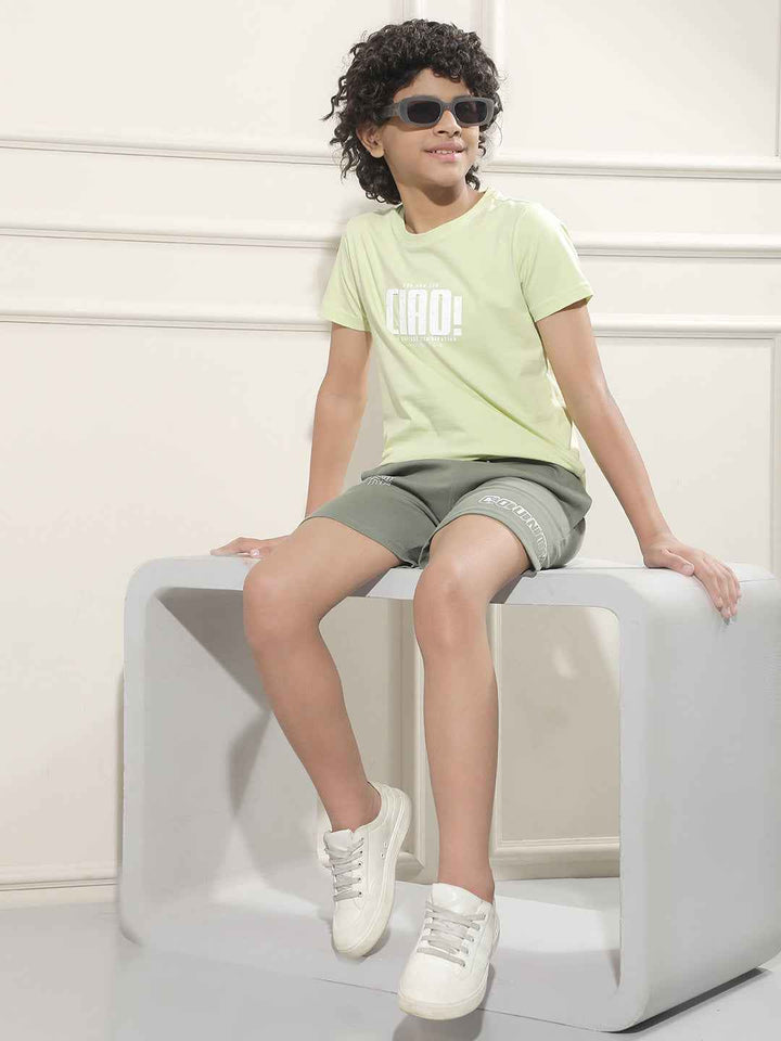 Green Typographic Print Shorts
