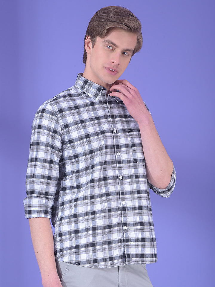 Grey Checked Button-Down Collar 100% Cotton Shirt