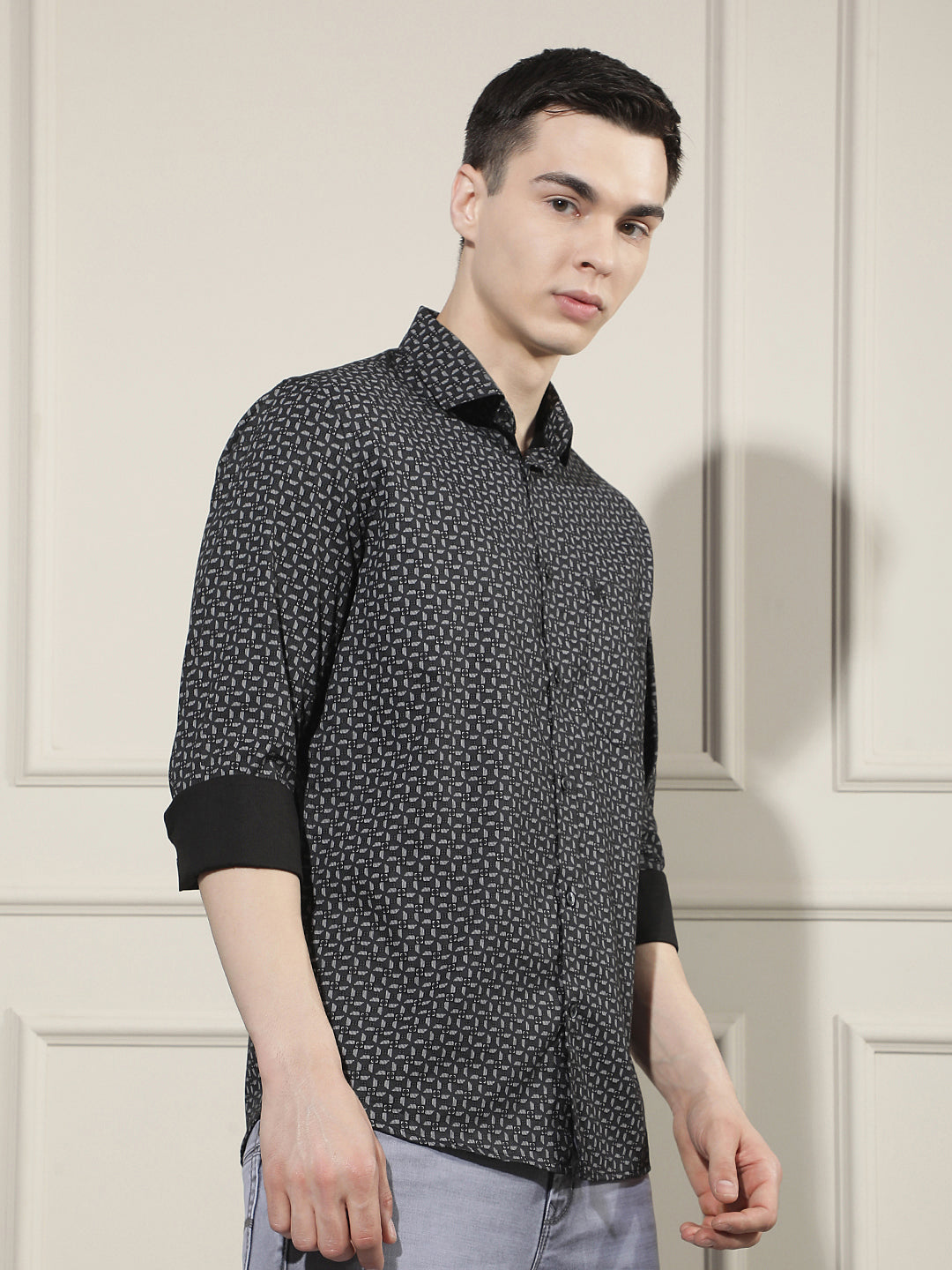 Black Smart Printed Casual Shirt