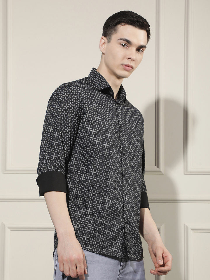 Black Smart Printed Casual Shirt