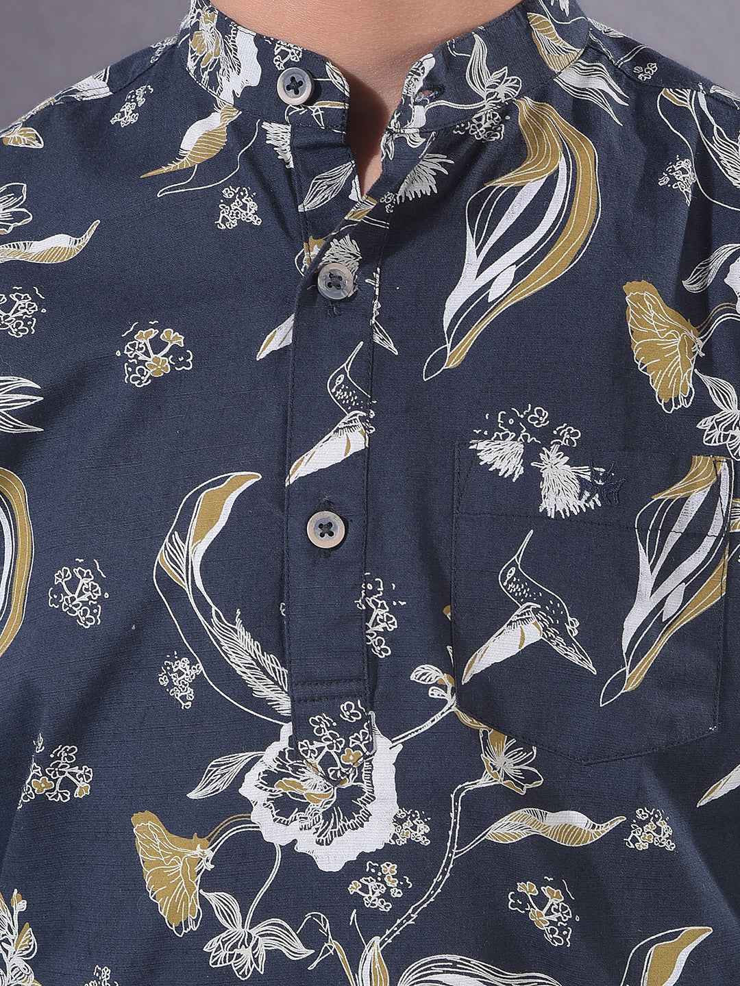 Navy Blue Floral Print Kurta