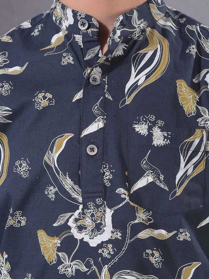Navy Blue Floral Print Kurta