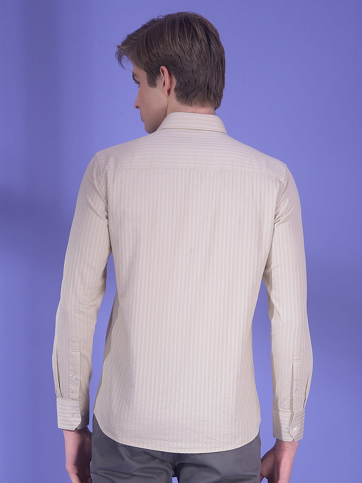Beige Vertical Stripes 100% Cotton Shirt