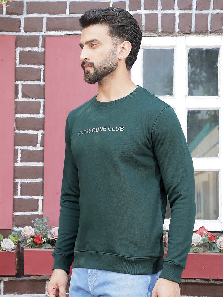 Green Typographic Print Round Neck Sweatshirt