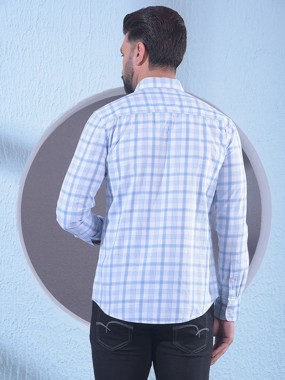 Blue 100% Cotton Checked Shirt