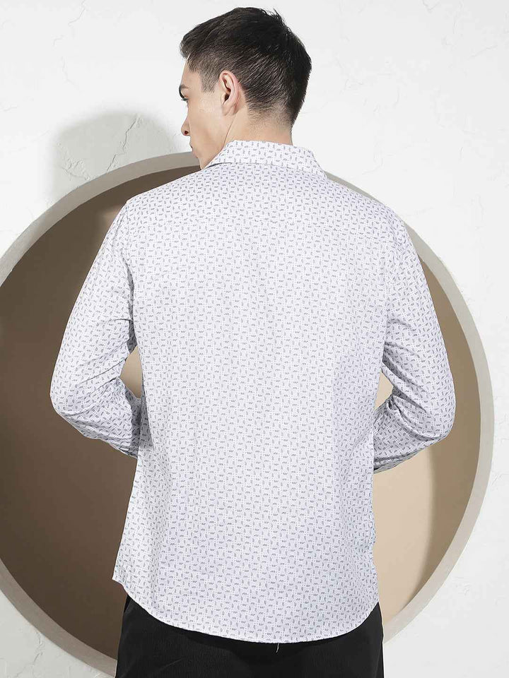 White Geometric Print Shirt