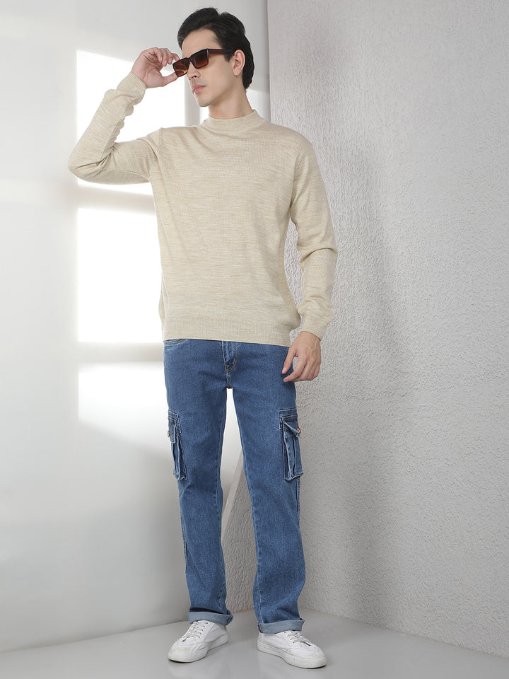 Beige High Neck Sweater