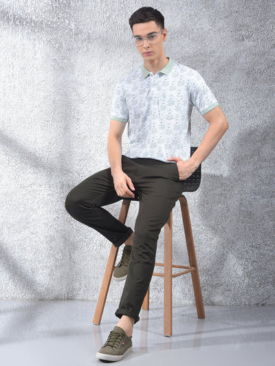 Green Floral Print Polo Neck T-Shirt