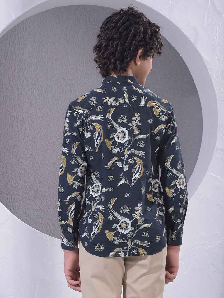Navy Blue Floral Print Kurta