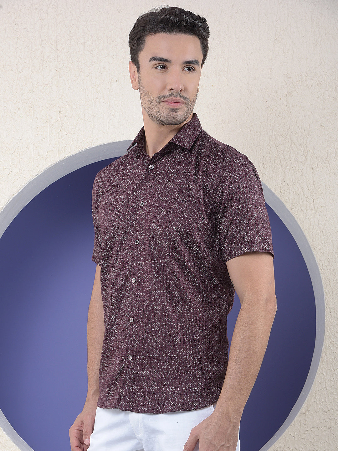Wine Floral Print Shirt