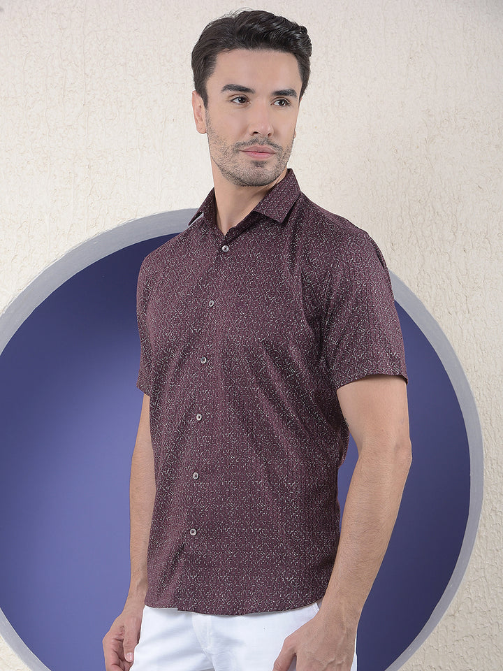 Wine Floral Print Shirt