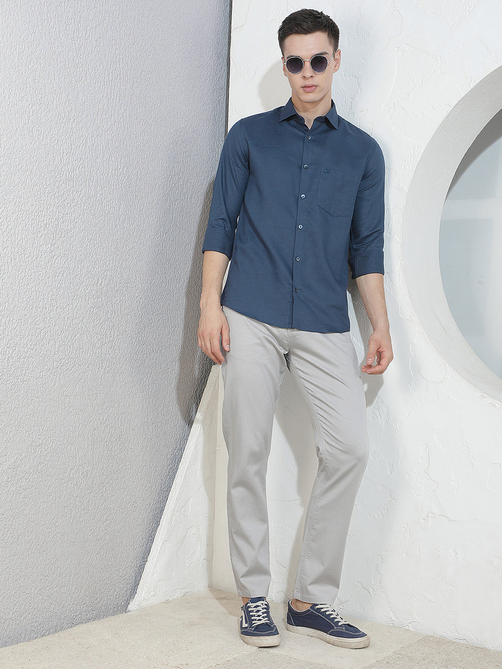 Chic Royal Blue Jacquard Shirt