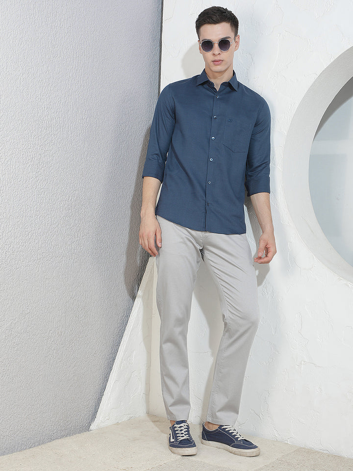 Chic Royal Blue Jacquard Shirt