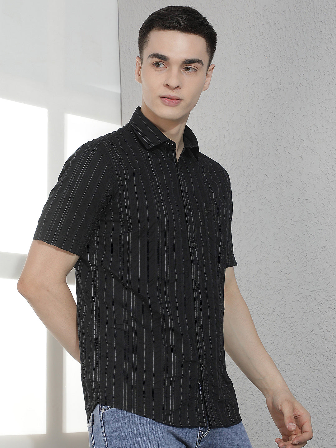 Black Horizontal Striped 100% Cotton Shirt