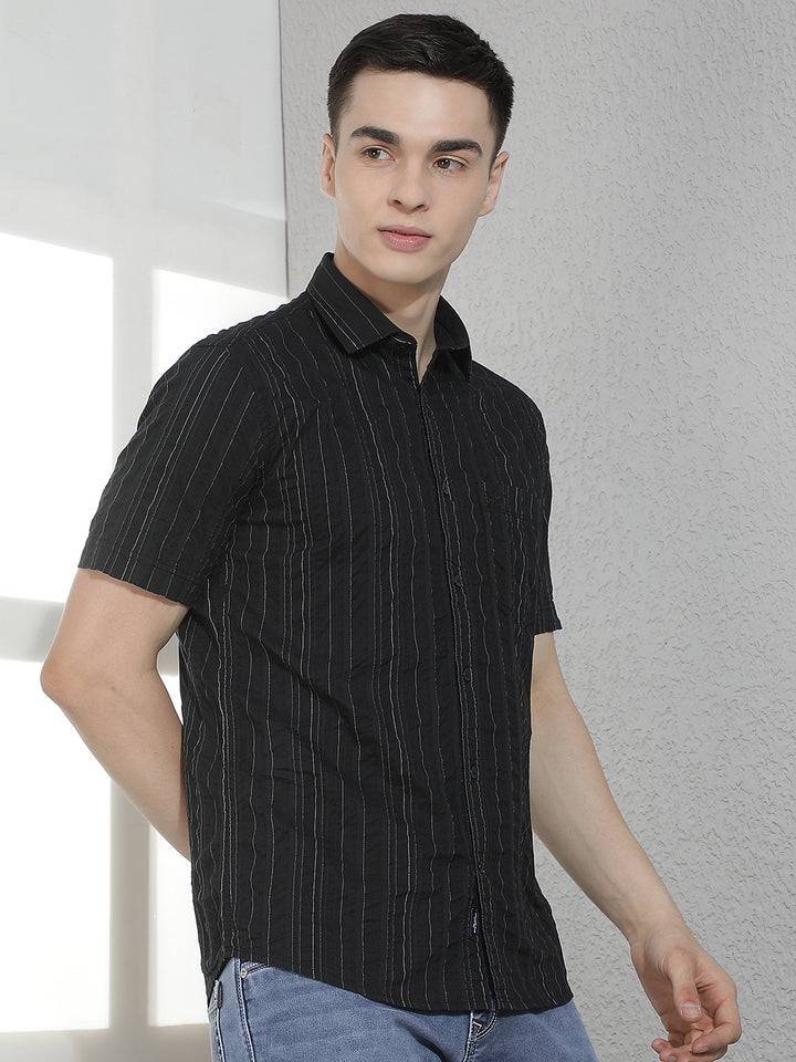 Black Horizontal Striped 100% Cotton Shirt