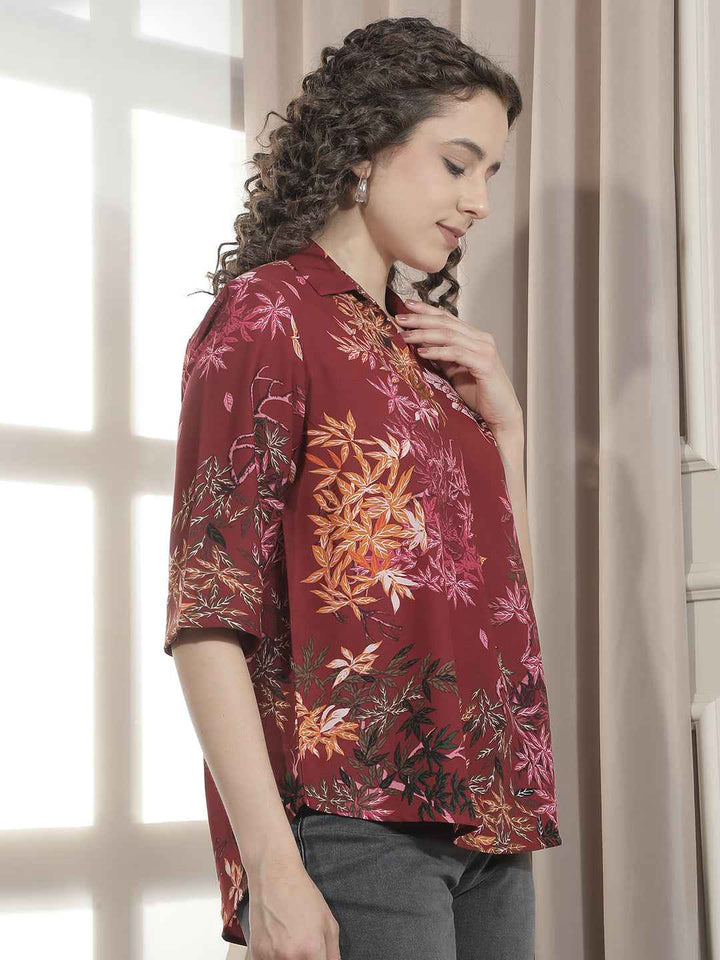 Hot Red Floral Print Top