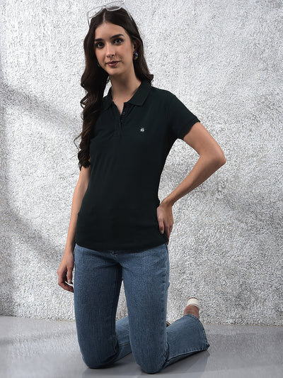 Green Cotton T-Shirt-Women T-shirts-Crimsoune Club