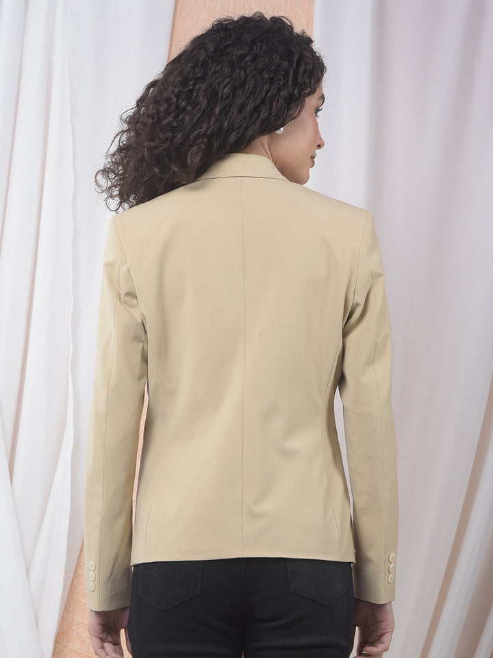 Beige Notched Lapel Single-Breasted Blazer