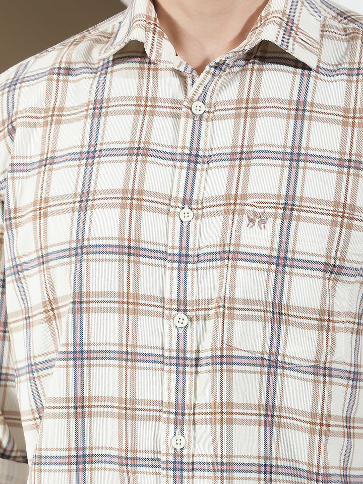 Multi-Color Checked 100% Cotton Corduroy Shirt