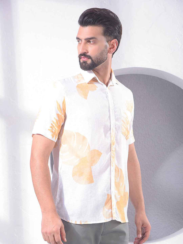 Yellow Floral Print Linen Shirt
