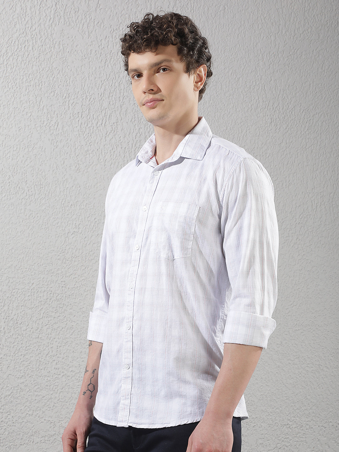 White 100% Cotton Checked Shirt