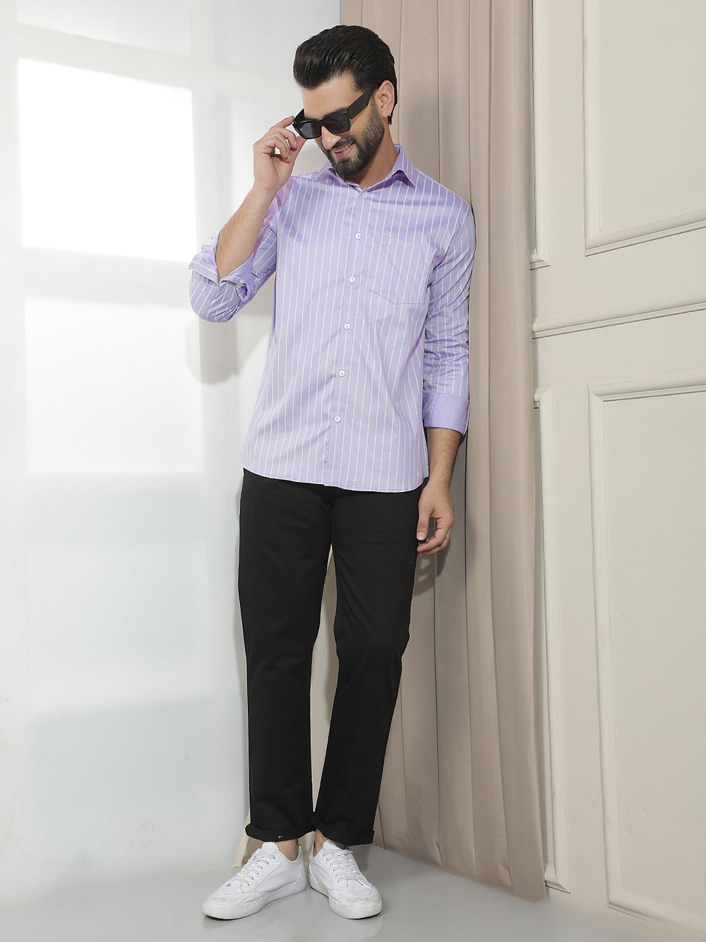 Purple Vertical Stripes Shirt