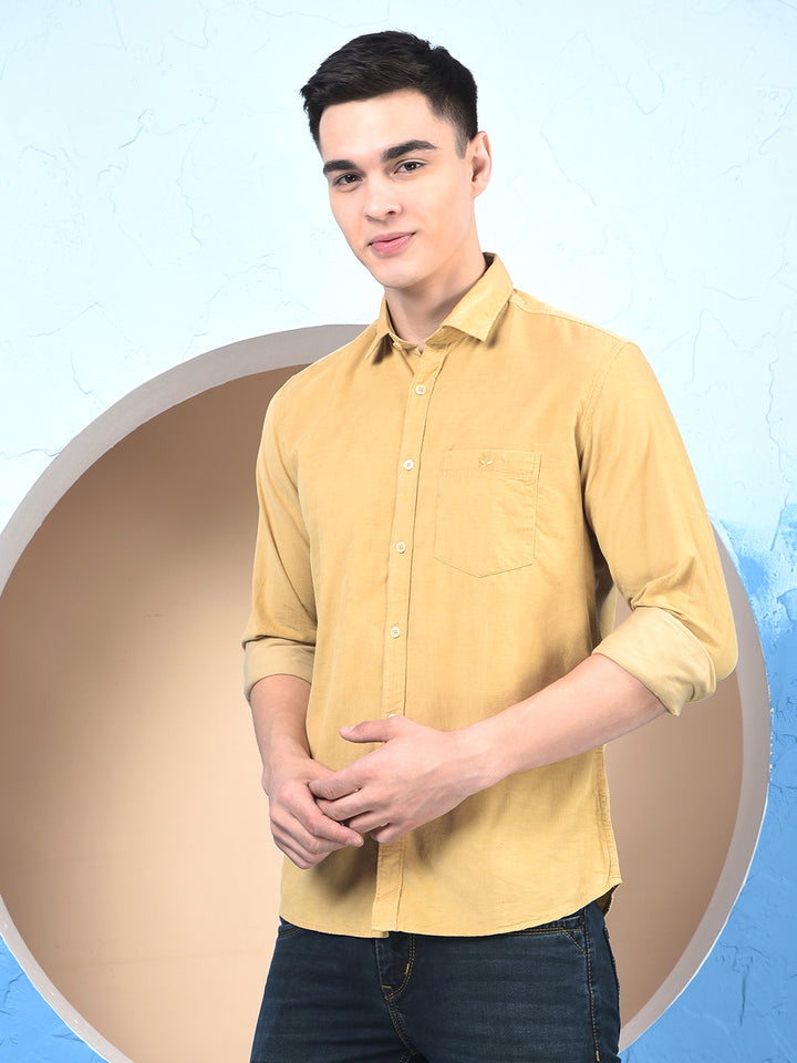 Beige 100% Cotton Corduroy Shirt