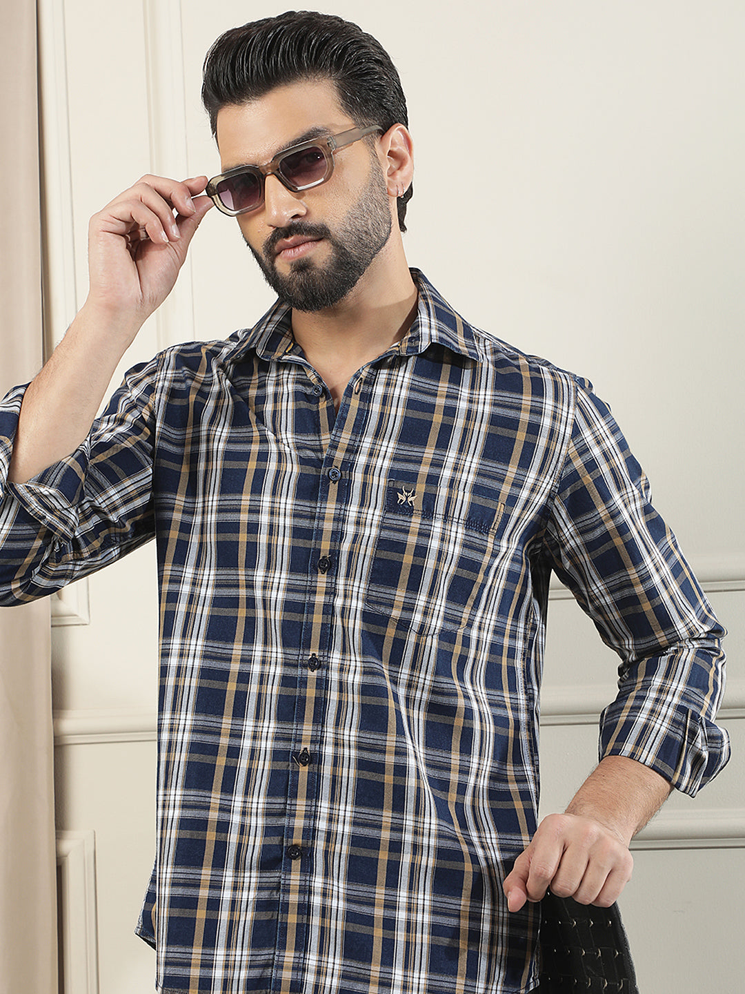 Tan 100% Cotton Checked Shirt