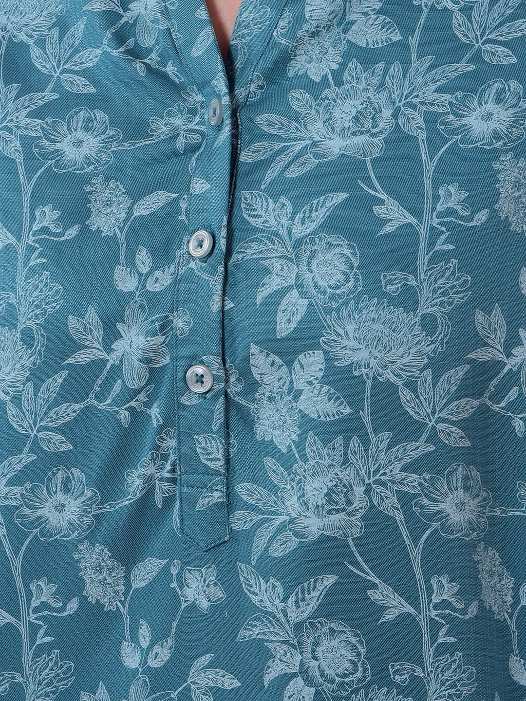Blue Floral Print V-Neck Top
