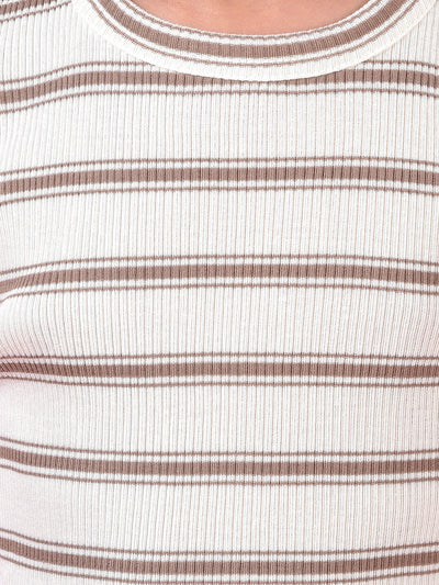 Brown Horizontal Stripes Sleeveless T-Shirt