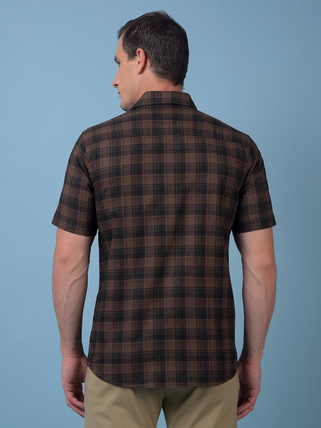 Brown Checked 100% Cotton Shirt