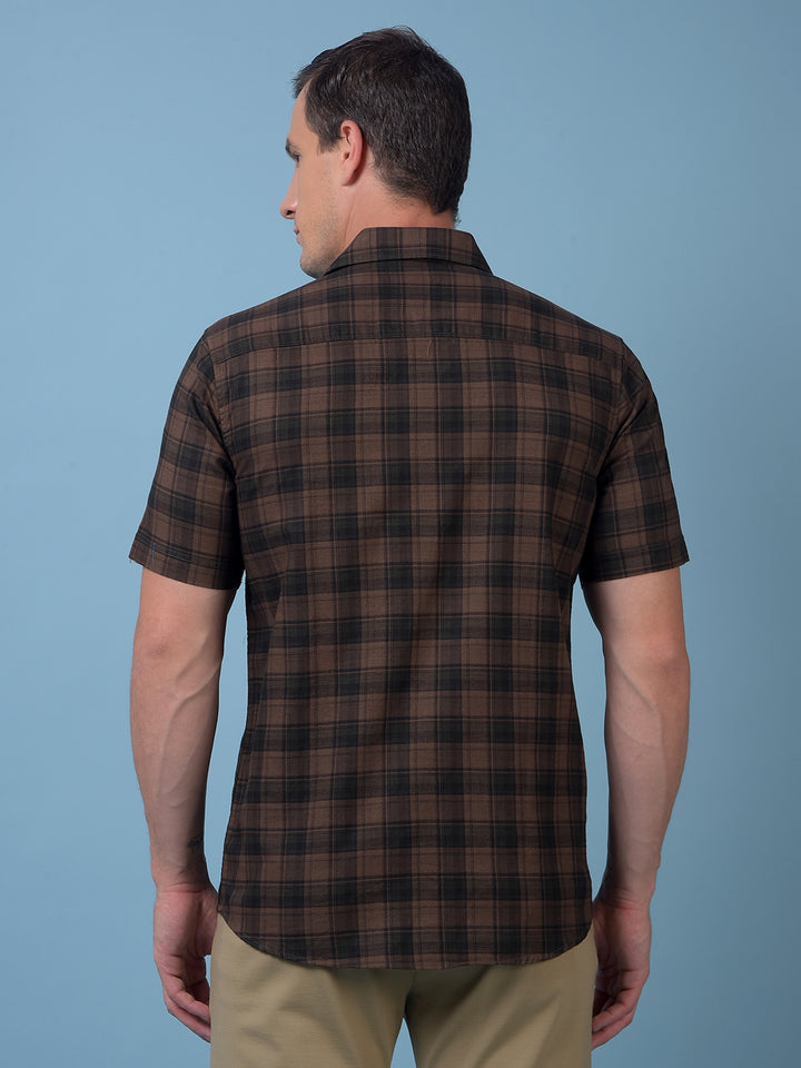 Brown Checked 100% Cotton Shirt