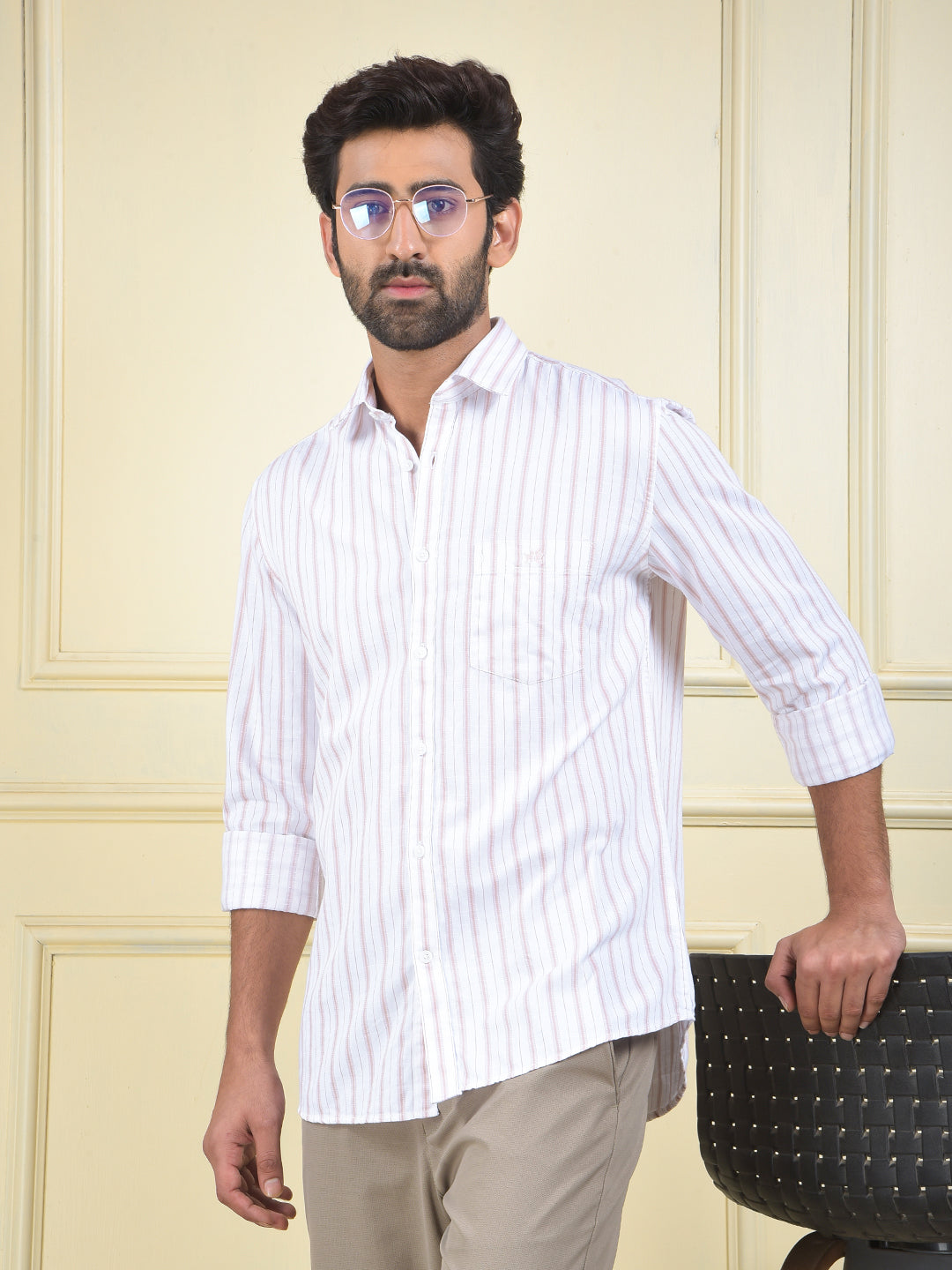 Purple Vertical Stripes 100% Cotton Shirt