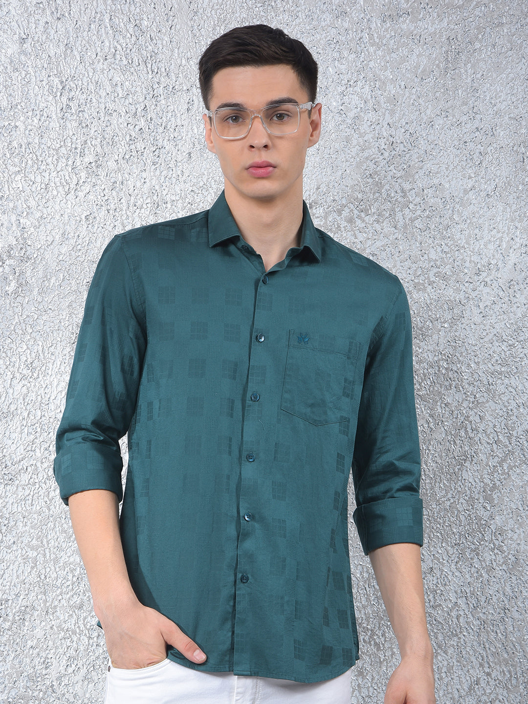 Green Textured 100% Cotton Shirt