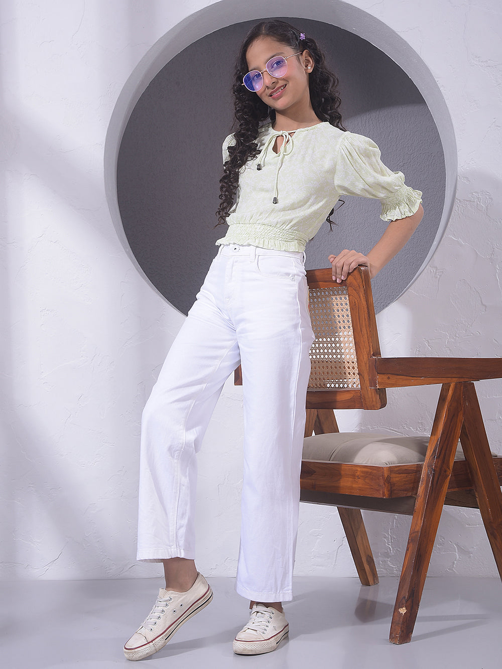  Cropped Green Floral Print Top