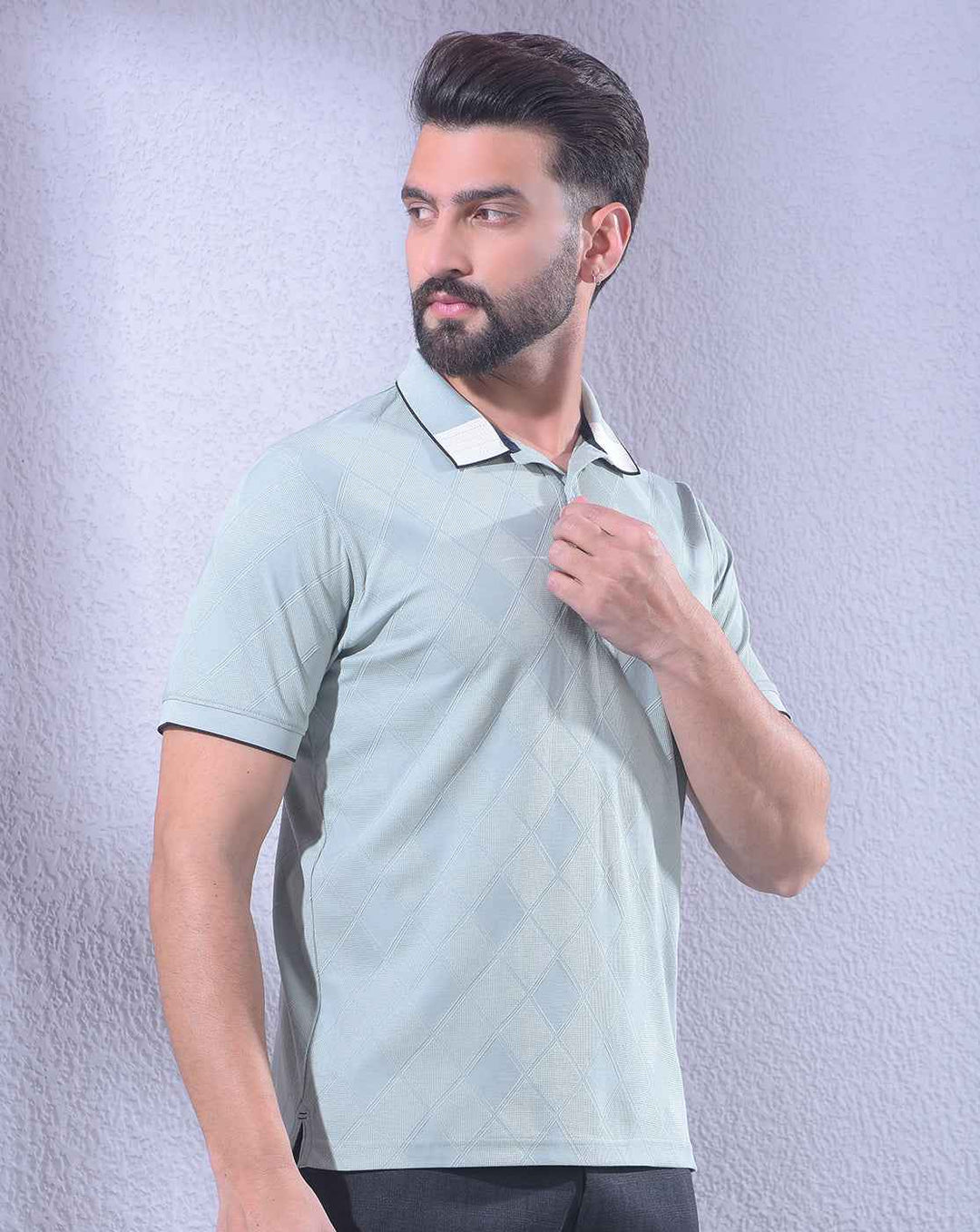 Green Jacquard Polo Neck T-Shirt