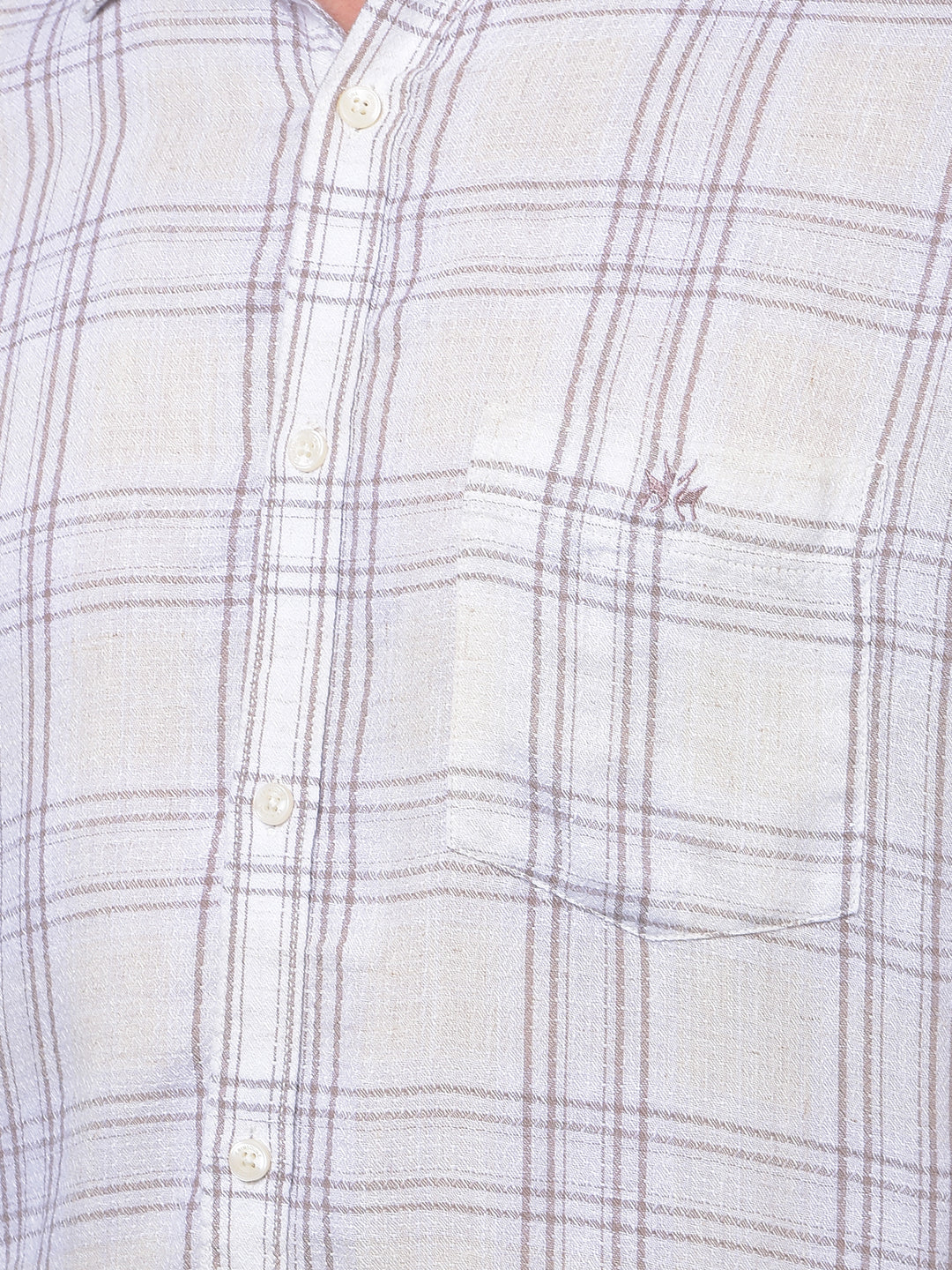 Off White Checked Linen Shirt