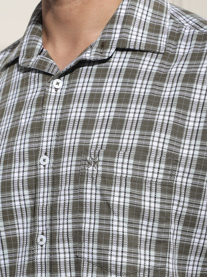 Olive Checked 100% Cotton Shirt