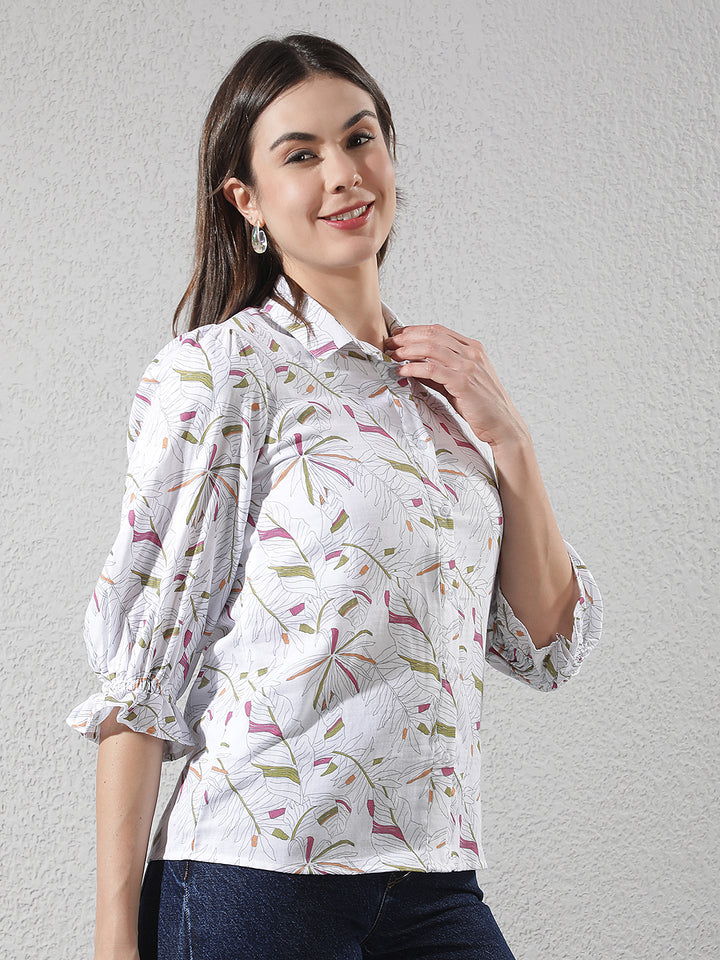 Green Floral Print 100% Cotton Shirt