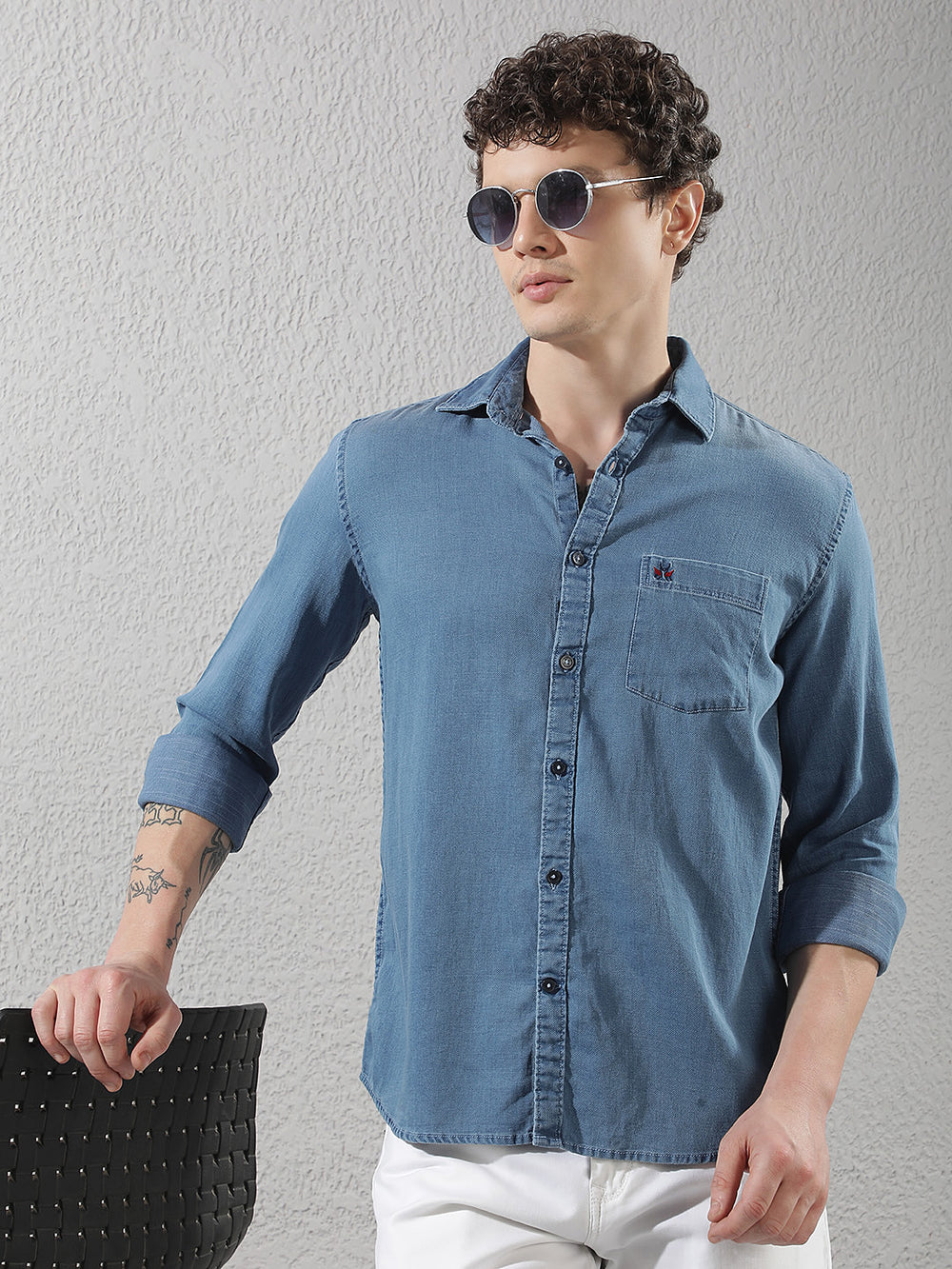 Blue 100% Cotton Denim Shirt