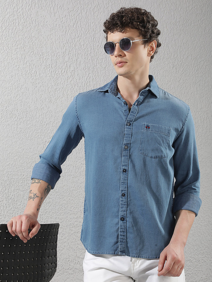 Blue 100% Cotton Denim Shirt
