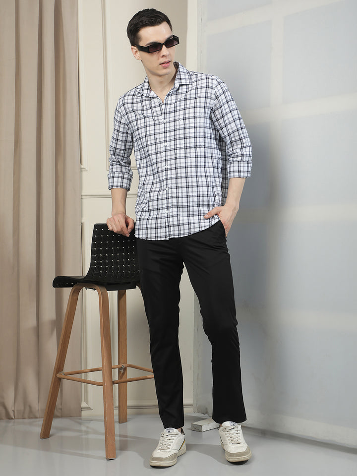 White 100% Cotton Checked Shirt