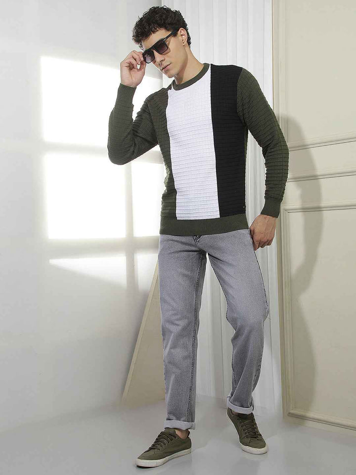 Color-Blocked 100% Cotton Sweater