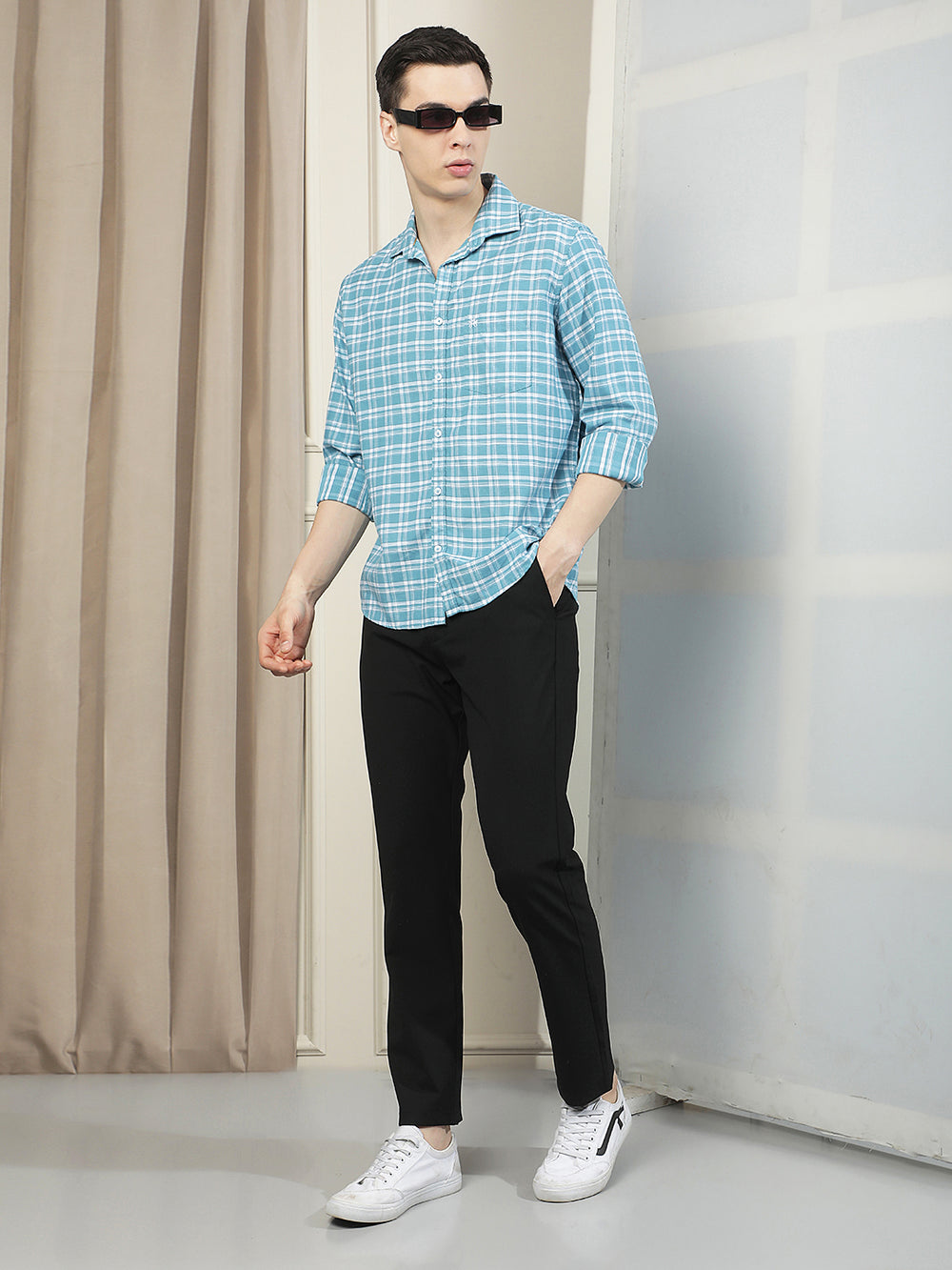 Chic Ocean Blue Checked Shirt