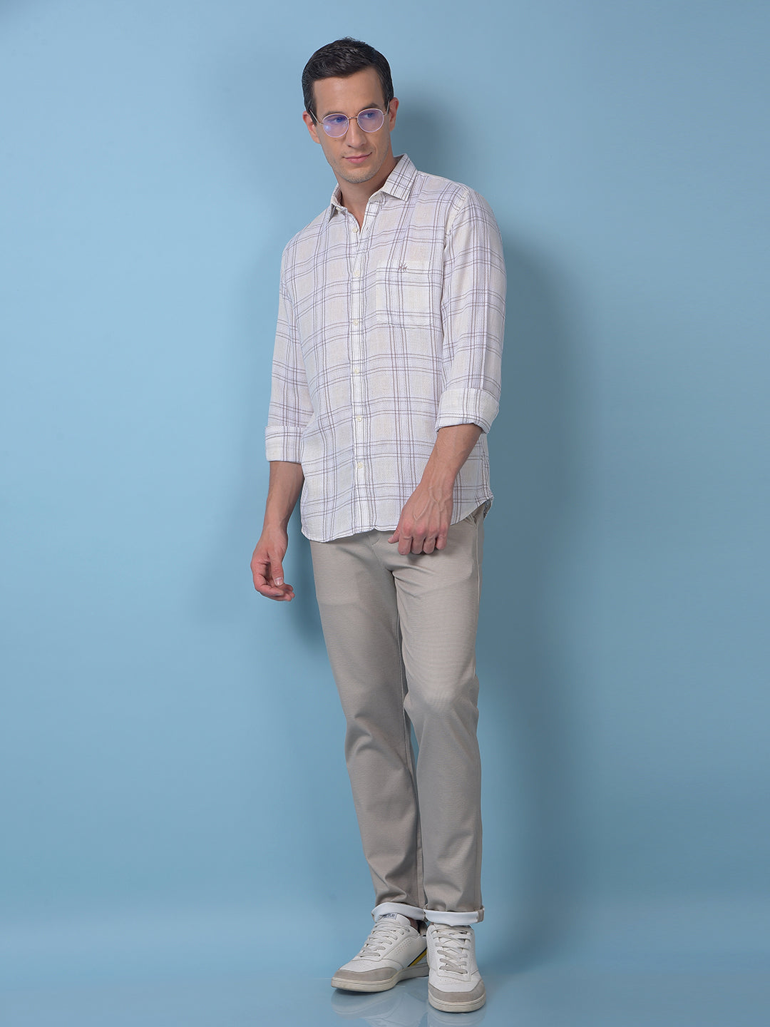 Off White Checked Linen Shirt