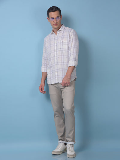 Off White Checked Linen Shirt