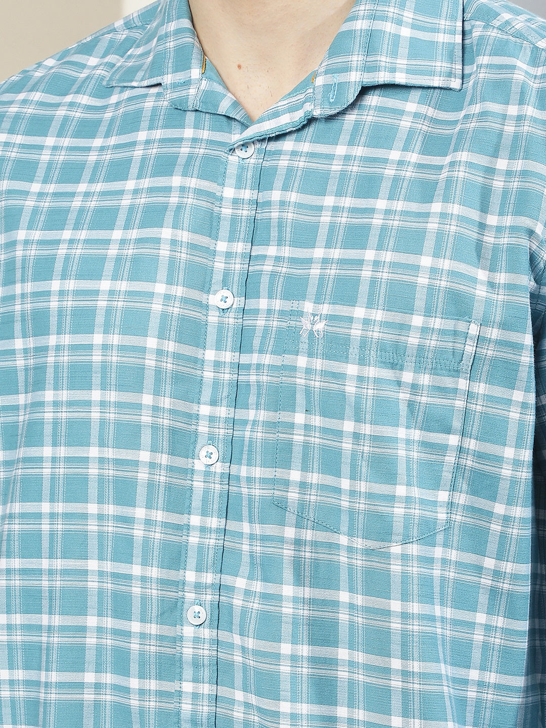Chic Ocean Blue Checked Shirt