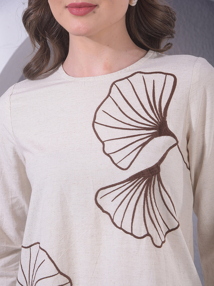 Beige Embroidered Top
