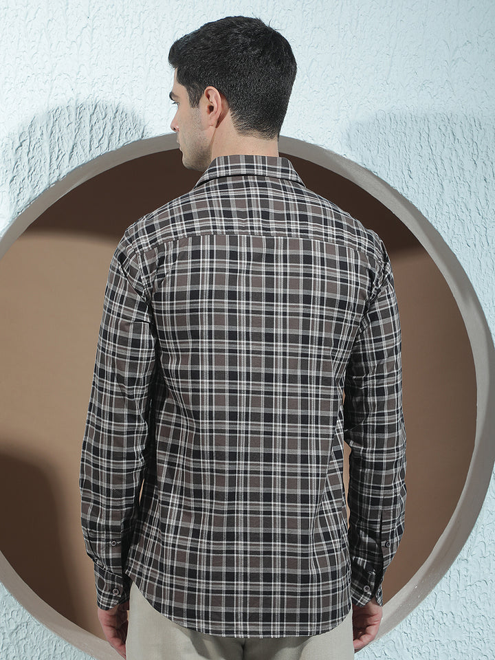 Brown Checked 100% Cotton Shirt