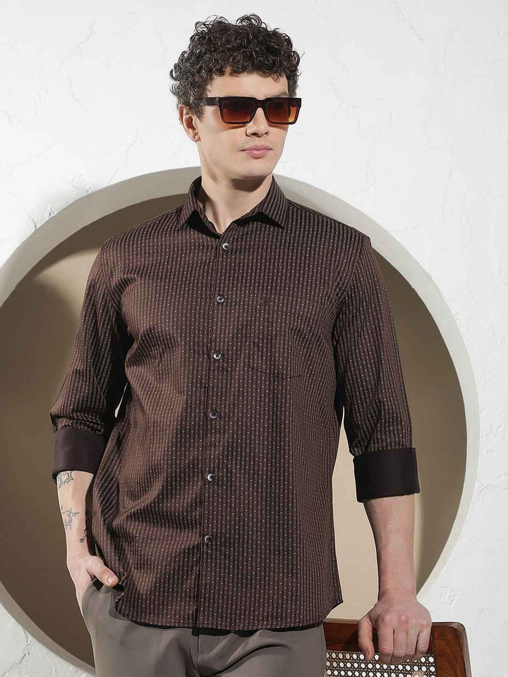 Brown Vertical Stripes Shirt